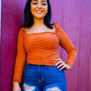 Rustic Orange Ruched Blouse